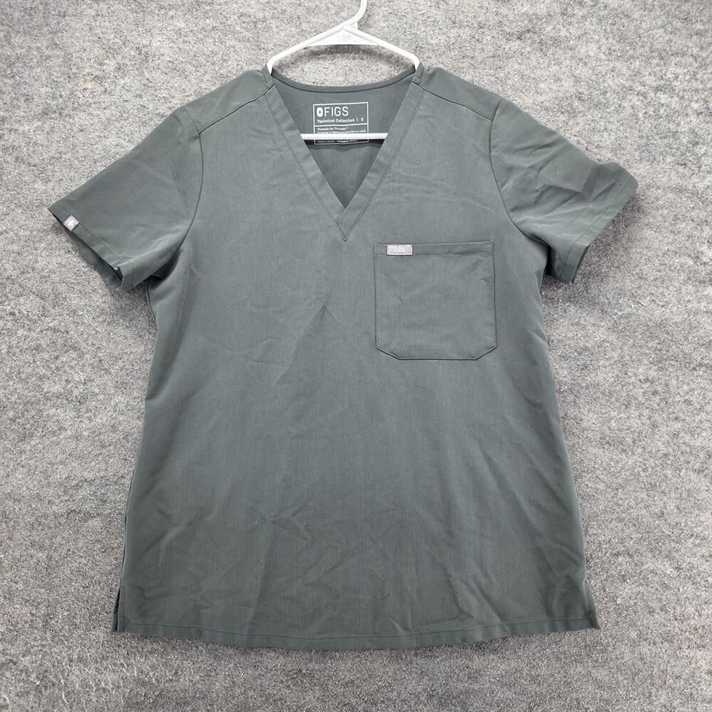 FIGS Catarina Scrub Top Womens Small Gray V Neck Chest Pocket Stretch Medical